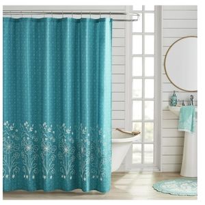 The Pioneer Woman Green Floral Applique Cotton Polyester Shower Curtain-NEW